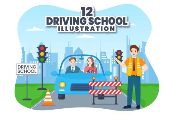 12 Driving School Illustrations for Education