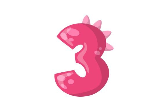 Alphabet Number Three in Dinosaur Font V