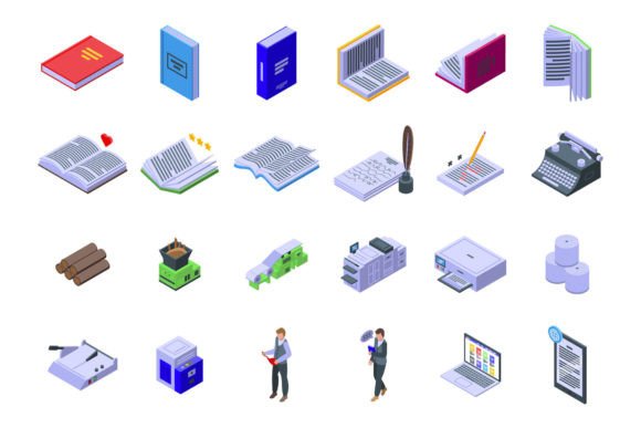 Book Publication Icons Set Isometric: Elevating Educational and Publishing Design