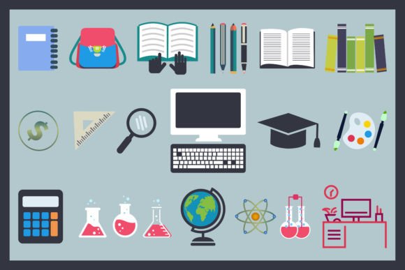 Education School Vector Set Equipment