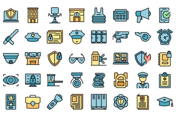 Strategic Visual Communication: Leveraging the School Security Guard Icons Set Vector for Educational Branding